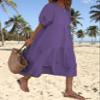 Boho Maxi Dress for Womens Puff Short Sleeve Flowy Swing Hem Smocked Dress Casual Crewneck Beach Oversized Tiered Maxi Sundress B Purple view 3