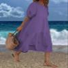 Boho Maxi Dress for Womens Puff Short Sleeve Flowy Swing Hem Smocked Dress Casual Crewneck Beach Oversized Tiered Maxi Sundress B Purple view 4