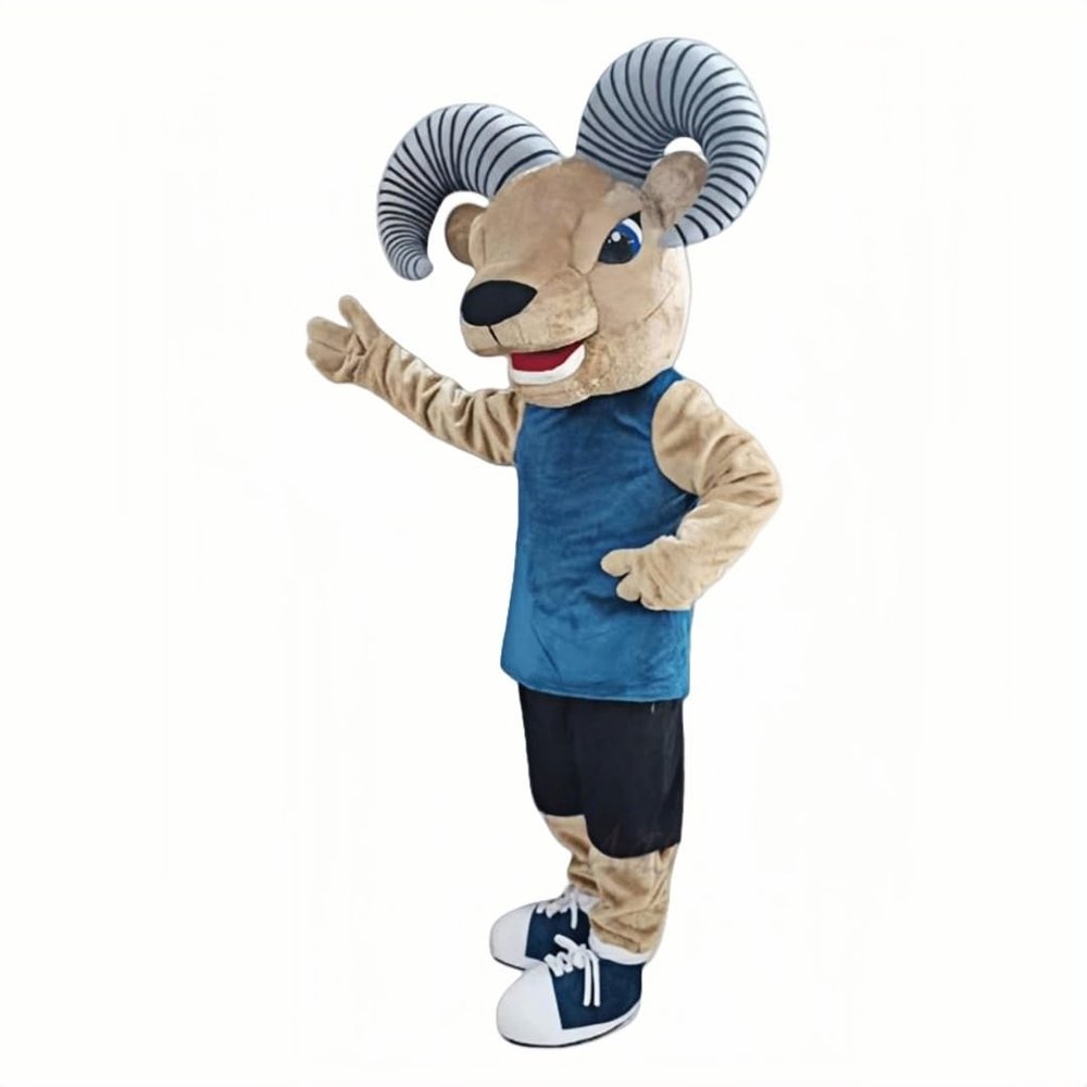 rushopn Charming Blue Vest Ram Mascot Costume - Ideal for Sports Teams, Schools, and Community Events