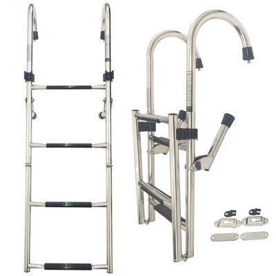 4/5/6 Steps Yacht Folding Boat Ladder Stainless Steel Marine Ladders Folding Dock Ladder, Boarding Ship Deck Stern Side Ladder, Inboard Swim Platform
