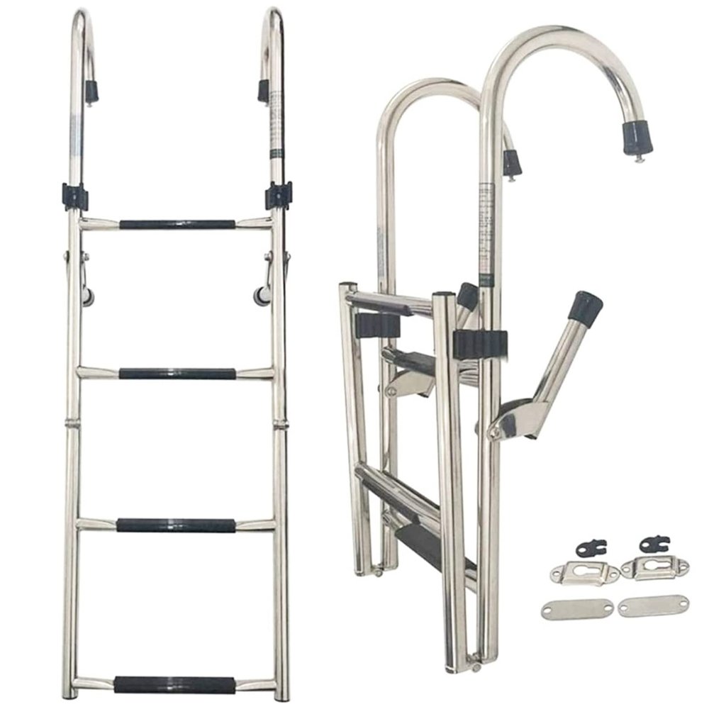 4/5/6 Steps Yacht Folding Boat Ladder Stainless Steel Marine Ladders Folding Dock Ladder, Boarding Ship Deck Stern Side Ladder, Inboard Swim Platform
