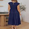 utcoco Summer Dress for Women 2024 Casual Smocked Short Sleeve Slim High Waist A Line Tiered Ruffle Midi Dress (Medium, Dark Blue) view 3