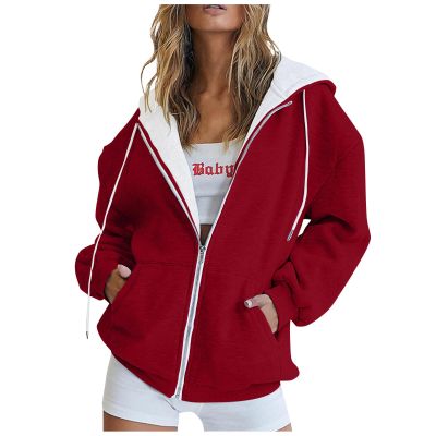 Basic Sweatshirts for Women,Zip Up Hoodie Women 2025 Fall Fashion Outfits Casual Jackets Winter Clothes Oversized Sweatshirt for WomensX-Large,Reds