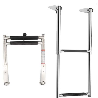 2 Step Swim Step Ladder, Folding Removable Telescopic Marine Drop Boat Ladder, Dock/Outboard/Fishing Boat/Bass Boat Ladder, Stainless Steel