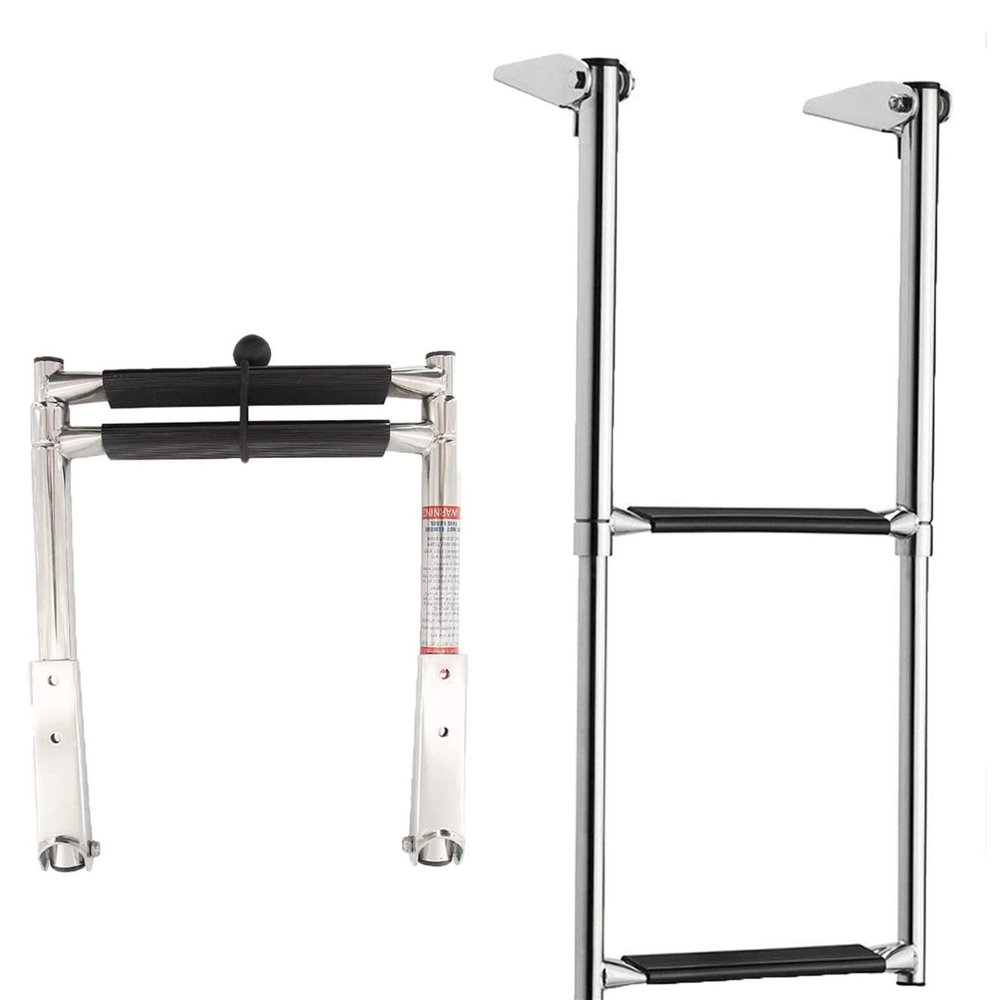 2 Step Swim Step Ladder, Folding Removable Telescopic Marine Drop Boat Ladder, Dock/Outboard/Fishing Boat/Bass Boat Ladder, Stainless Steel