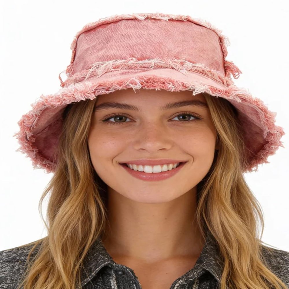Frayed Bucket Hat Unisex Trendy Washed Denim Bucket Cap Distressed Jean Fisherman Cap Travel Floppy Boonie Sun Hats