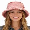 Frayed Bucket Hat Unisex Trendy Washed Denim Bucket Cap Distressed Jean Fisherman Cap Travel Floppy Boonie Sun Hats view 1