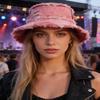 Frayed Bucket Hat Unisex Trendy Washed Denim Bucket Cap Distressed Jean Fisherman Cap Travel Floppy Boonie Sun Hats view 2