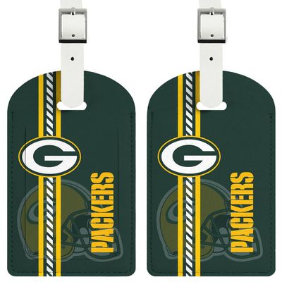 AYYQHC 2 Pack Leather Football Sport Fan Luggage Tag for SuitcaseGreen Design Travel Suitcase Tag with Privacy Flap Address Labels