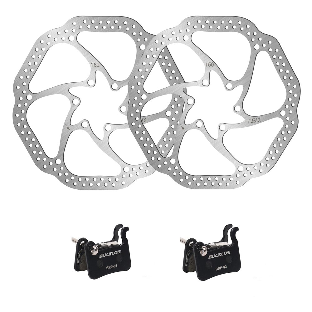 BUCKLOS 160mm MTB Disc Brake Rotor with 6 Bolts and 2 Pair Resin Bike Disc Brake Pads Compatible with Shimano Deore XT XTR LX SLX Hone Alfine Saint Disc Brake