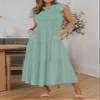 utcoco Summer Dress for Women 2024 Casual Smocked Short Sleeve Slim High Waist A Line Tiered Ruffle Midi Dress (X-Large, Light Green) view 2