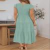 utcoco Summer Dress for Women 2024 Casual Smocked Short Sleeve Slim High Waist A Line Tiered Ruffle Midi Dress (X-Large, Light Green) view 3