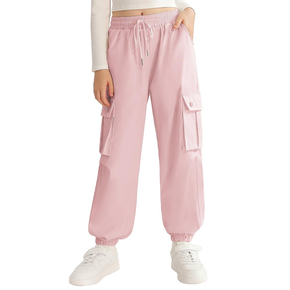 Ninobebe Girls Cargo Jogger Pants for Girls Baggy Y2K Loose Jogger Trousers with Pockets Streetwear for Kids Size 10-12, Pink