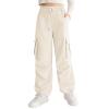 Ninobebe Girls Parachute Pants Cargo Pants for Girls Baggy Y2K Loose Jogger Trousers with Pockets for Kids 12-14, Apricot view 1