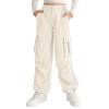 Ninobebe Girls Parachute Pants Cargo Pants for Girls Baggy Y2K Loose Jogger Trousers with Pockets for Kids 12-14, Apricot view 2