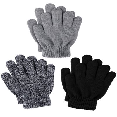 Glooarm 3 Pairs Kids Gloves Winter Gloves Thick Cashmere Magic Gloves Knit Stretchy Warm Gloves Boys Girls 4-14 Years