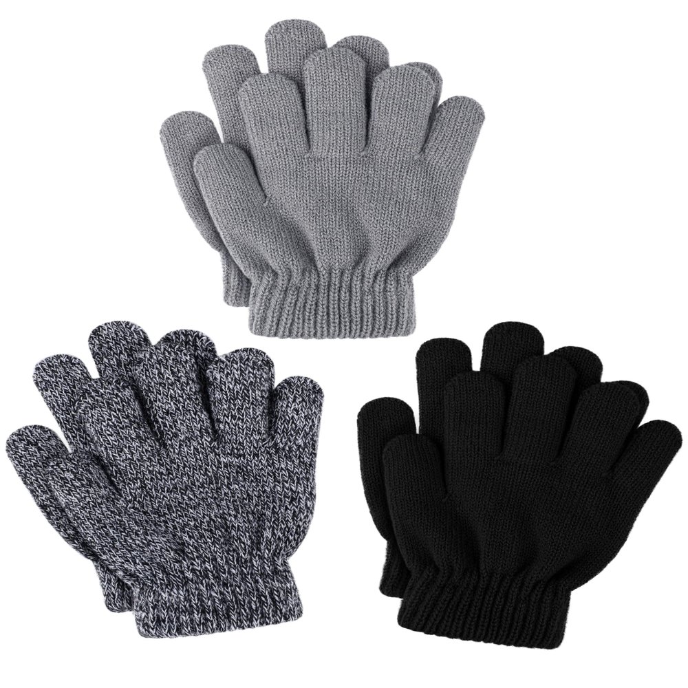 Glooarm 3 Pairs Kids Gloves Winter Gloves Thick Cashmere Magic Gloves Knit Stretchy Warm Gloves Boys Girls 4-14 Years
