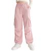 Ninobebe Girls Cargo Pants Parachute Pants for Girls Baggy Y2K Loose Cargo Trousers with Pockets for Kids 13-14 Years Old, Pink view 1