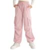 Ninobebe Girls Cargo Pants Parachute Pants for Girls Baggy Y2K Loose Cargo Trousers with Pockets for Kids 13-14 Years Old, Pink view 2