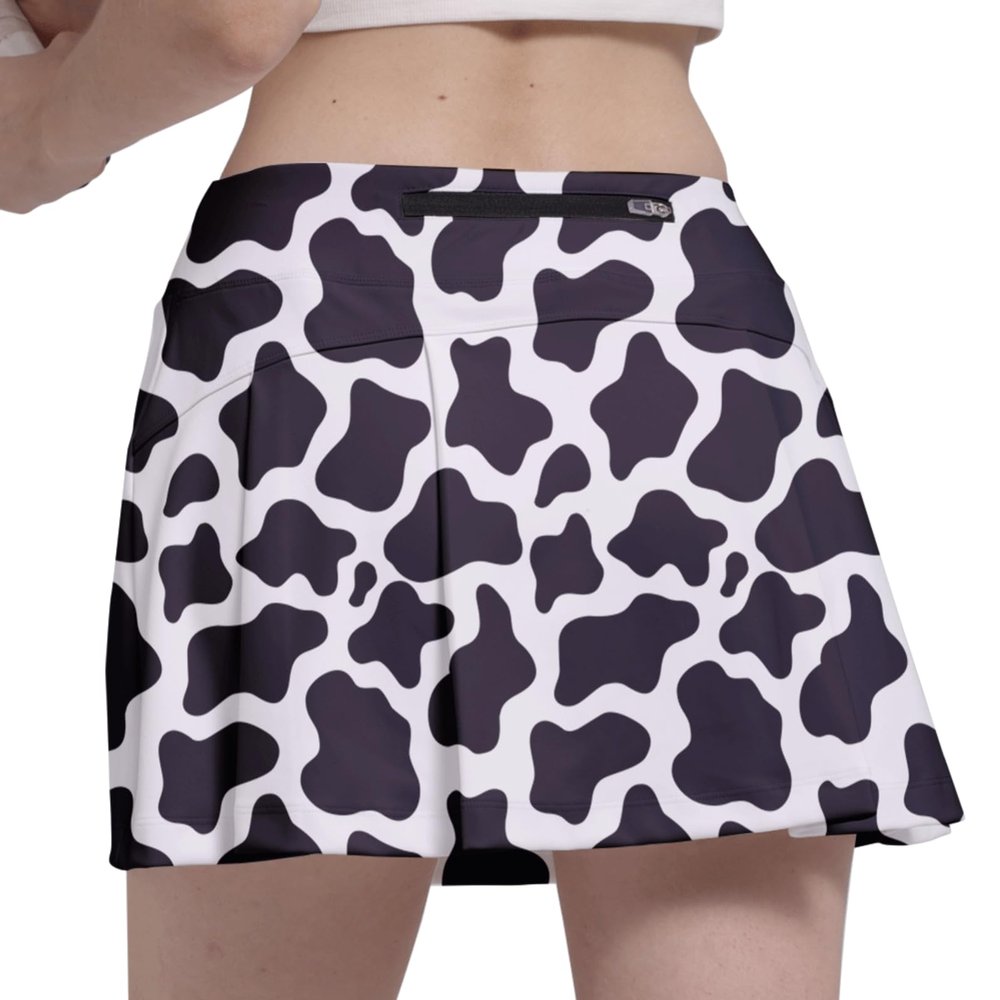 Fodyle Women's Tennis Skirt Pleated Cow Pattern high Waist Short Lined Shorts Pockets Pickleball Running Fitness X-Large