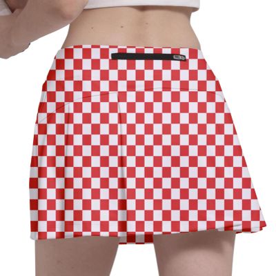 Fodyle Women's Tennis Skirt Short high Waist Pleated Red and White Checkerboard Lined Shorts with Pockets Casual Running Pickleball Small