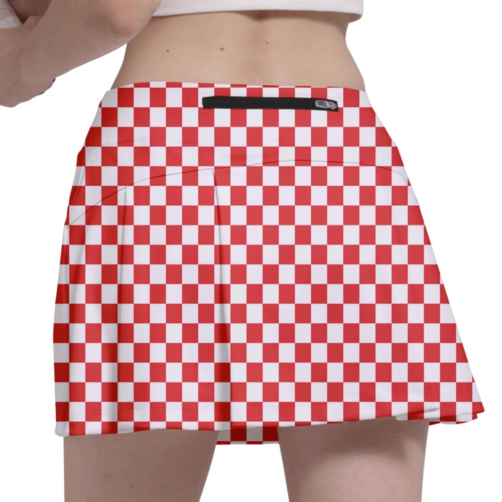 Fodyle Women's Tennis Skirt Short high Waist Pleated Red and White Checkerboard Lined Shorts with Pockets Casual Running Pickleball Small