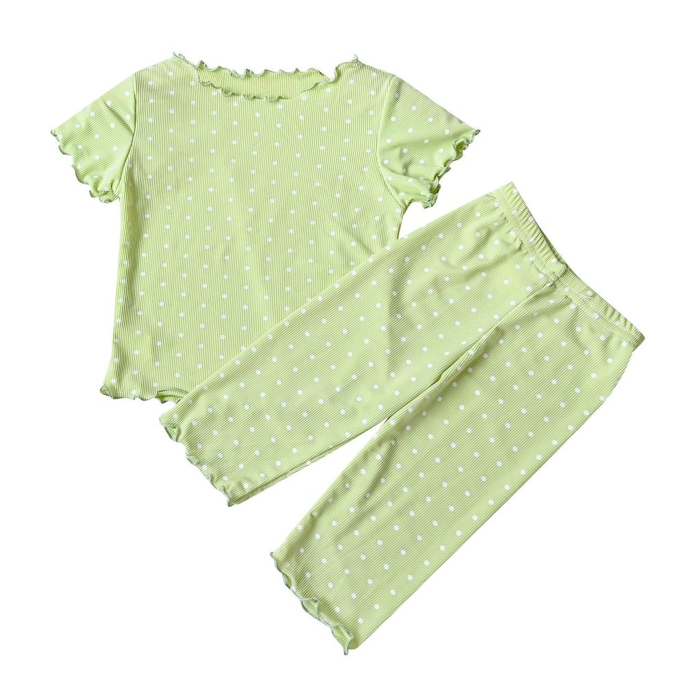 Summer Pyjamas Thin Children's Wear Polka Dot Foreign Girls Summer 2 Sets Of Home Wear Children T (Green, 12-18 Months)