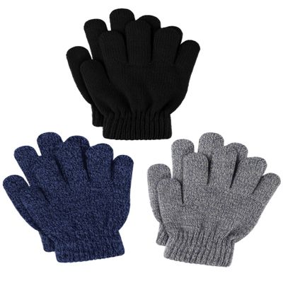 Glooarm 3 Pairs Kids Gloves Winter Gloves Thick Cashmere Magic Gloves Knit Stretchy Warm Gloves Boys Girls 4-14 Years
