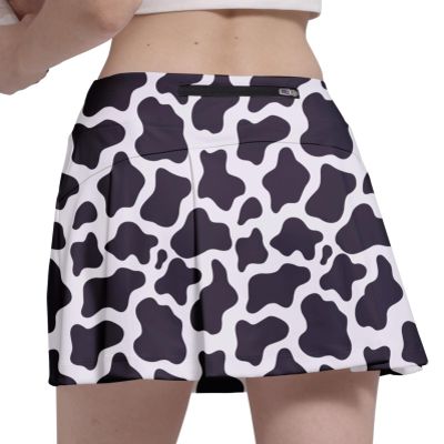 Fodyle Women's Tennis Skirt Pleated high Waist Cow Pattern Short Lined Shorts Pockets Pickleball Running Fitness Medium
