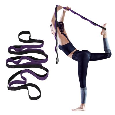 Amrules Yoga Strap for Stretching with 10 Loops Inelastic Soft Polyester Cotton Stretch Out Band for Exercise, Yoga, Pilates and Dance for Men and Women, Black