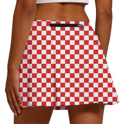 Fodyle Women's high Waist Pleated Tennis Skirt Lined Short with Pockets Red and White Checkerboard Pickleball Golf Running Skirt XX-Large