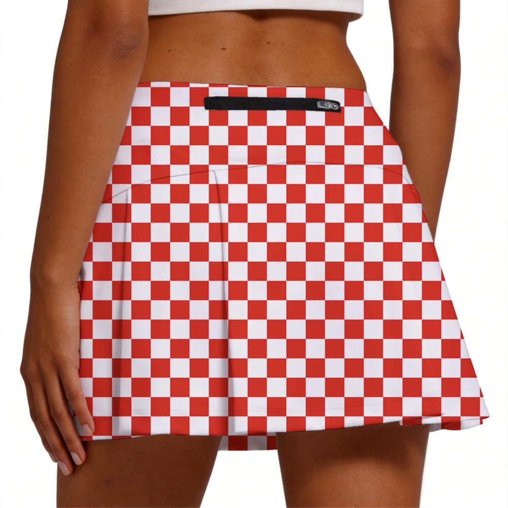 Fodyle Women's high Waist Pleated Tennis Skirt Lined Short with Pockets Red and White Checkerboard Pickleball Golf Running Skirt XX-Large