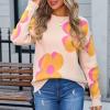 Akklian Floral Print Sweater for Women Trendy 2024 Fall Long Sleeve Crewneck Pullover Soft Knit Casual Loose Cute Y2k Tops view 2