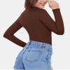 MANGOPOP Women's Mock Turtle Neck Fleece Lined Long Sleeve Thermal Underwear T Shirt Tops Tee Coffee view 2