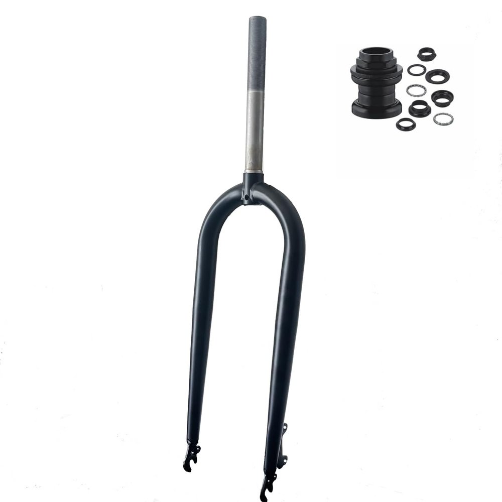 CDHPOWER 26X4 Fat Tire Bike Fork with Headset, Disc Brake Steerer 215mm, Steel Rigid Bike Fork 1" Threaded Bicycle Front Fork (Fork with Headset)