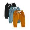 Covvoliy Toddler Baby Boys Girls Sweatpants 3 Pack Solid Color Elastic Waist Trousers Bottoms Casual Pants Multipacks Long Pants (Blue Brown Black, 2-3 Years) view 1