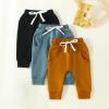 Covvoliy Toddler Baby Boys Girls Sweatpants 3 Pack Solid Color Elastic Waist Trousers Bottoms Casual Pants Multipacks Long Pants (Blue Brown Black, 2-3 Years) view 2