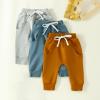 Covvoliy Toddler Baby Boys Girls Sweatpants 3 Pack Solid Color Elastic Waist Trousers Bottoms Casual Pants Multipacks Long Pants (Blue Brown Grey, 2-3 Years) view 3