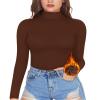 MANGOPOP Women's Mock Turtle Neck Fleece Lined Long Sleeve Thermal Underwear T Shirt Tops Tee Coffee view 1
