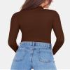 MANGOPOP Women's Mock Turtle Neck Fleece Lined Long Sleeve Thermal Underwear T Shirt Tops Tee Coffee view 4