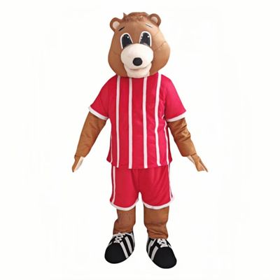 rushopn Energetic Red Bear Mascot in Sports Suit - Great for Sports Teams, Parades, and Promotions