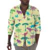 micidad Hawaiian Shirts for Men Long Sleeve Casual Button Down Shirts Dinosaur Print Tropical Beach Dress Shirts 2XL view 1