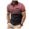 Bestgift Men's Polo Shirt Zipper Printed Stripe Short Sleeve Fuchsia M view 1