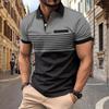 Bestgift Men's Polo Shirt Zipper Printed Stripe Short Sleeve Fuchsia M view 2