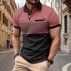 Bestgift Men's Polo Shirt Zipper Printed Stripe Short Sleeve Fuchsia M view 3