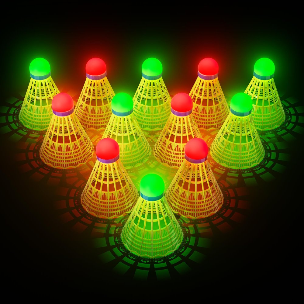 HIRALIY LED Badminton Birdies 6 PCS, 360 Glow in The Dark Nylon Badminton Shuttlecocks, 2 Color Light Up Birdie Ball Set with Stable Glowing, Indoor Outdoor Backyard Practice & Family Gamess (6)
