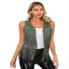 easyforever Womens Faux Suede Tassel Vest Rivets Fringe Waistcoat Jacket with Wide Brim Cowgirl Hat Army Green Large view 3