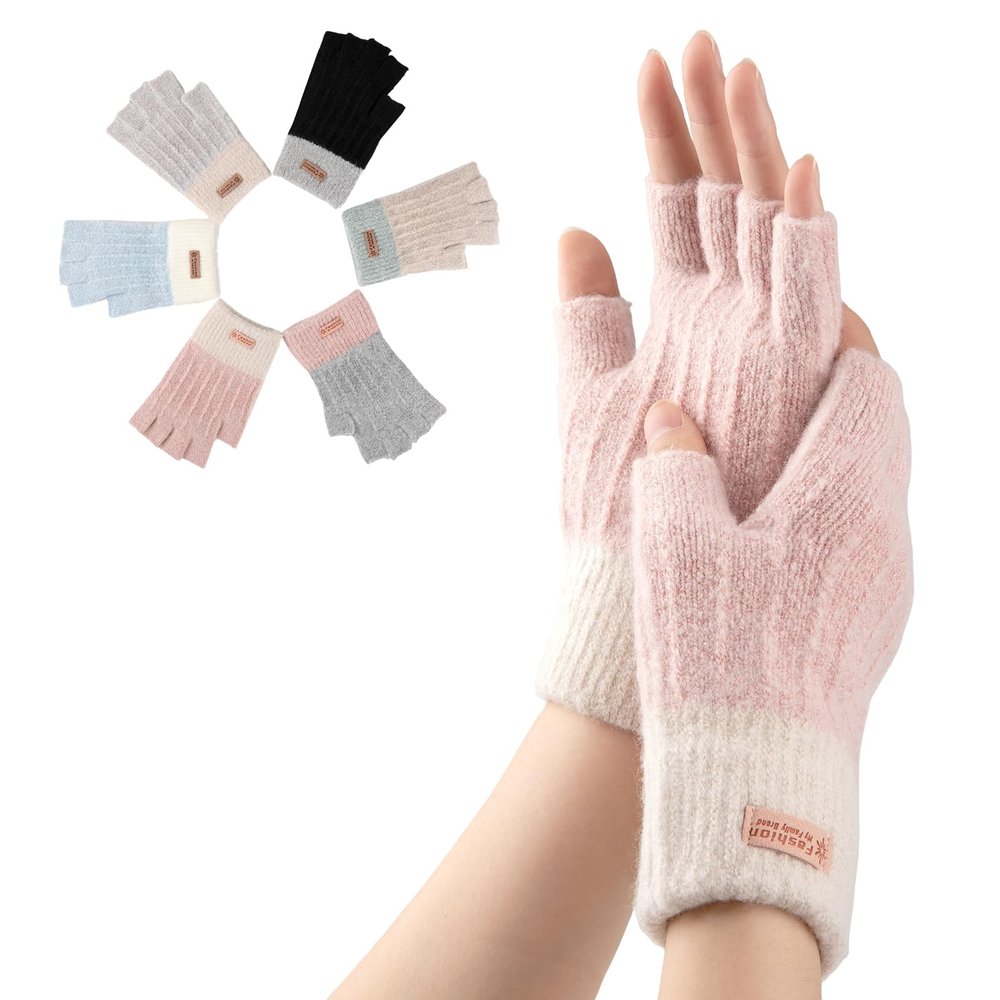 Bodvera Fingerless Gloves for Women Winter Half Finger Gloves Knitted Fingerless Mittens for Typing Driving