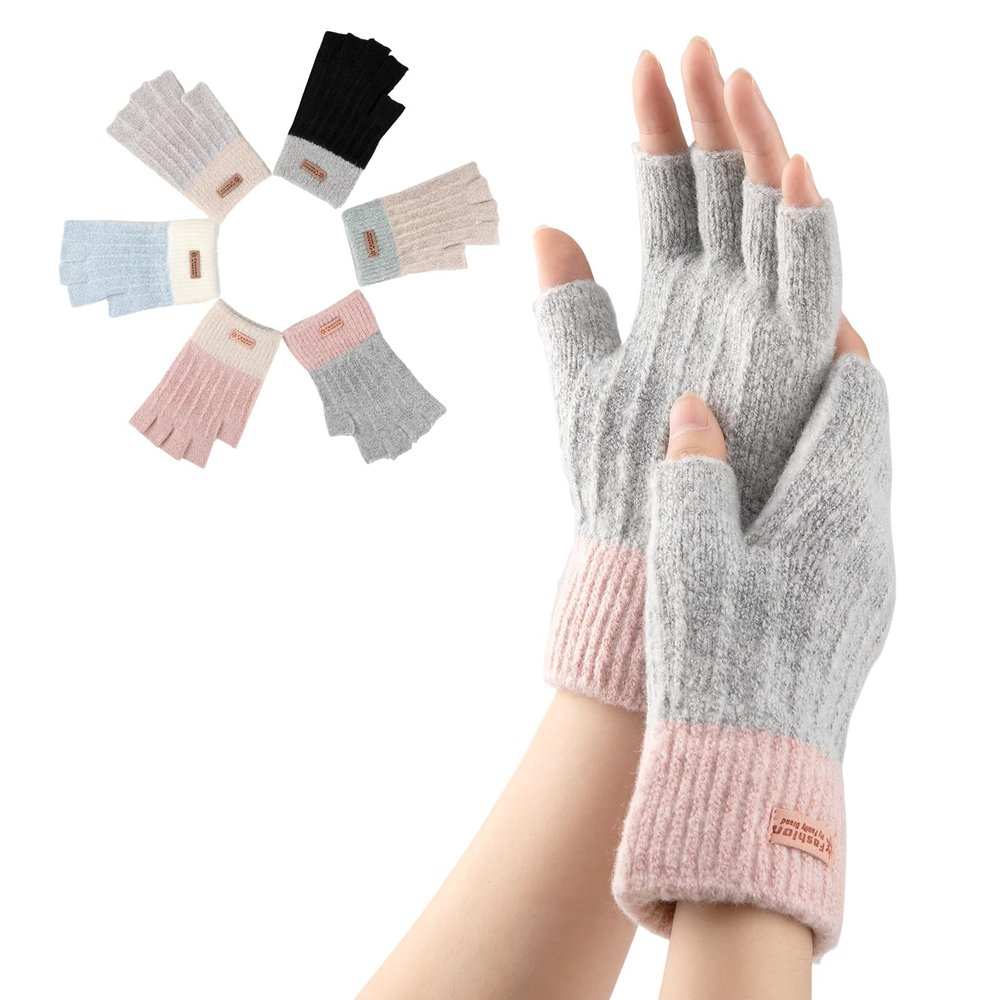 Bodvera Fingerless Gloves for Women Winter Half Finger Gloves Knitted Fingerless Mittens for Typing Driving