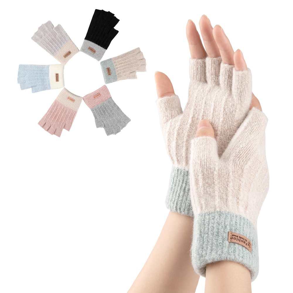 Bodvera Fingerless Gloves for Women Winter Half Finger Gloves Knitted Fingerless Mittens for Typing Driving